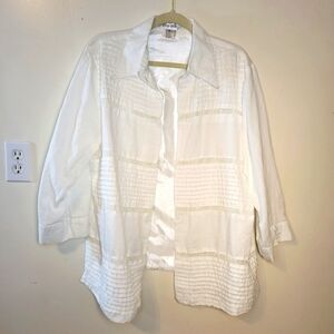 Lino USA: Women's 2X White Linen Open-front Shirt Jacket Shacket
